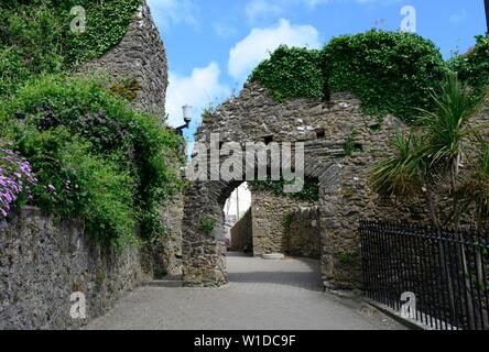 Tenby mittelalterlichen Stadtmauer von Grad 1 mittelalterliche Verteidigungssystem Pembrokeshire Wales Cymru Großbritannien aufgeführt Stockfoto