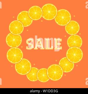 Runden Rahmen der Orangenscheiben. Sommer Citrus helles Design Verkauf. Vector Illustration Hintergrund. Stock Vektor