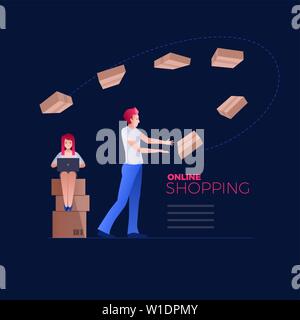Online shopping auf Smart Phone oder digitale Tablet. E-commerce Konzept Vector Illustration. Quick Shopping und schnelle Lieferung. Stock Vektor