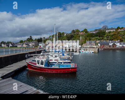 Boote im Frühjahr Sonnenschein am Hafen von avoch auf der Black Isle, Hochland, Schottland Stockfoto