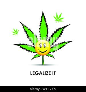 Cute funny lächelt glücklich mit grün Marihuana weed Blatt und Text Vector Illustration EPS 10 legalisieren Stock Vektor