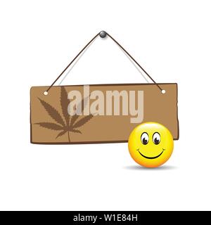 Holzschild mit Cannabis Cannabis leaf und niedlich lustig lächelnd Happy Face Vector EPS Abbildung 10 Stock Vektor