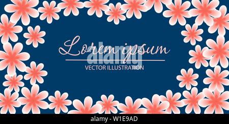 Blumen coral Farben auf blauem Hintergrund. Rahmen der Knospen. Für Karten, Einladungen, etc. Stock Vektor