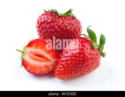 Schöne Erdbeeren, isoliert auf weiss Stockfoto