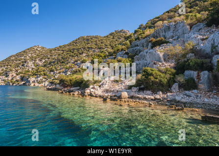 Simena versunkene Stadt bei der Insel Kekova, Türkei Stockfoto