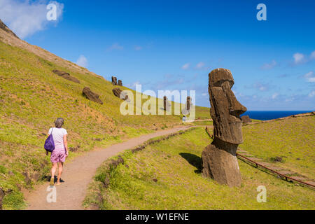 Moai Köpfe auf der Osterinsel, Rapa Nui Nationalpark, UNESCO-Weltkulturerbe, Easter Island, Chile, Südamerika Stockfoto