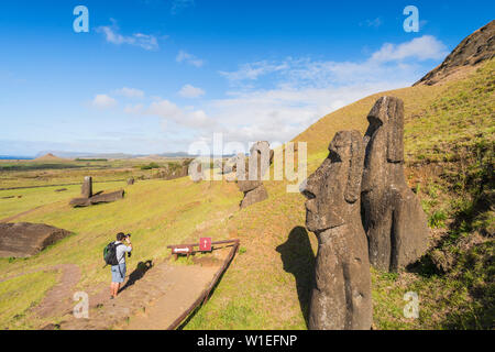 Moai Köpfe auf der Osterinsel, Rapa Nui Nationalpark, UNESCO-Weltkulturerbe, Easter Island, Chile, Polynesien, Südamerika Stockfoto