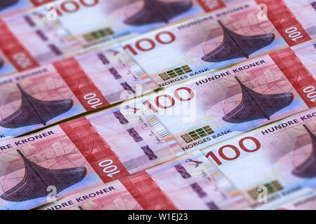 Norwegischer Währung. Geld Norwegen closeup Hintergrund. Hundre Kronen Stockfoto