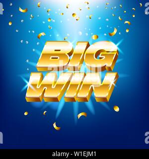 Big win Banner mit gold Text für casino Maschinen, Spiele, Erfolg, Preis, glückliche Gewinner, Vector Illustration. Stock Vektor