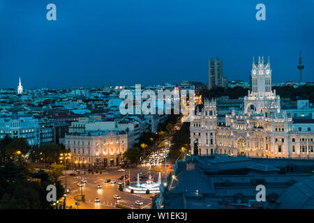 Fuente de Cibeles Quadrat, symbolischen gotischen Palast und Brunnen, jetzt Rathaus von Madrid, Madrid, Spanien, Europa Stockfoto