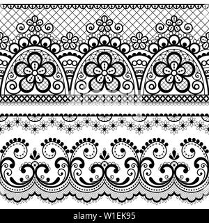 Dekorative vintage Lace nahtlose Vektor Muster, sich wiederholende Design mit Blumen und wirbelt in Schwarz auf weißem Hintergrund Stock Vektor