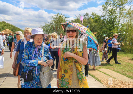 Hampton Court London, UK. 2. Juli 2019. Große Massen der Besucher die Show genießen Garten und Pflanze Ausstellungen an einem sonnigen Tag an der RHS Hampton Court Garden Festival. Credit: Amer ghazzal/Alamy leben Nachrichten Stockfoto