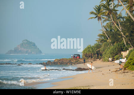 Surfen, Weligama Bay, South Coast, Sri Lanka, Asien Stockfoto