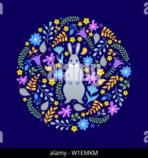 Muster mit Kaninchen und Blumen Stock Vektor