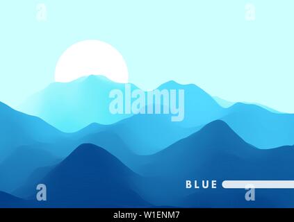 Landschaft mit Bergen und Sonne. Sunrise. Bergige Gelände. Zusammenfassung Hintergrund. Vector Illustration. Stock Vektor