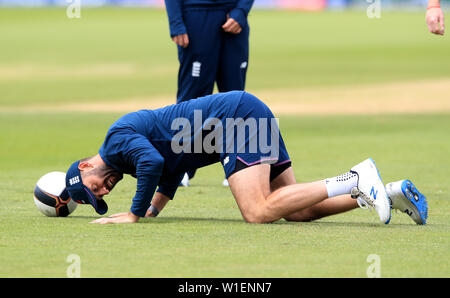 England's Liam Plunkett während der Netze Sitzung am Flußufer Durham, Chester-le-Street. Stockfoto