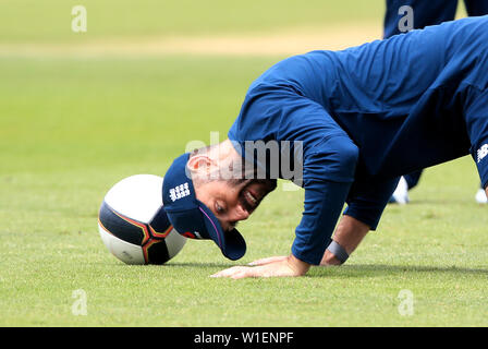 England's Liam Plunkett während der Netze Sitzung am Flußufer Durham, Chester-le-Street. Stockfoto