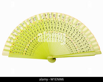 Grüne offene Hand Ventilator isoliert auf weißem Hintergrund Stockfoto