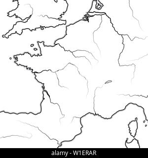 Karte der französischen Land: Frankreich und seine Regionen (Île-de-France, Champagner, Normandie, Bretagne, Basse-Normandie, Royal, Provence, Burgund, Lothringen). Stockfoto