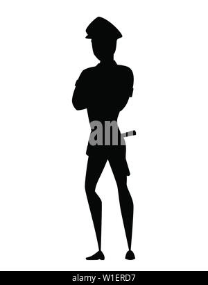 Schwarze silhouette Polizeioffizier Cartoon Character Design flachbild Vector Illustration. Stock Vektor