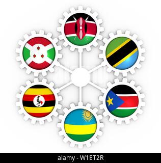 East African Community Mitglieder Nationalflaggen Stockfoto