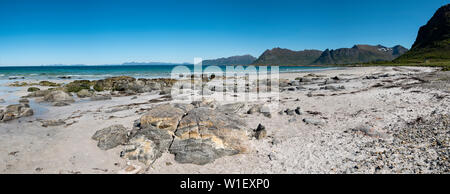 Strand bei Hov Hestegård, Lofoten, Norwegen. Stockfoto