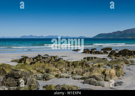 Strand bei Hov Hestegård, Lofoten, Norwegen. Stockfoto