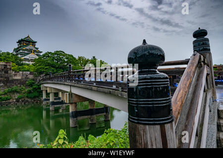 Burg von Osaka bei Regen Stockfoto