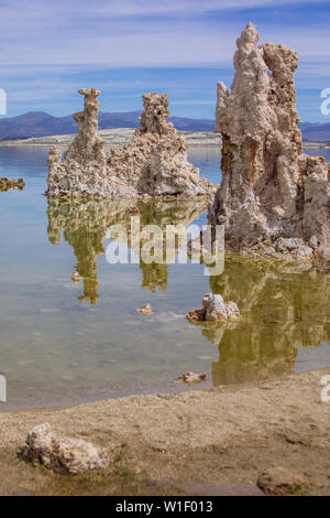 Portraitansicht der Tufas im Mono Lake, Calciumcarbonat-Spitzen und Knobs, Lee Vining, Kalifornien, USA Stockfoto