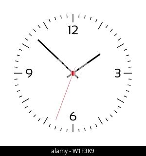 Einfache Abbildung: Zifferblatt mit Minute, Stunde und die zweite Hand und Red Centre mit Zahlen. Auf weissem Hintergrund-Vektor Stock Vektor