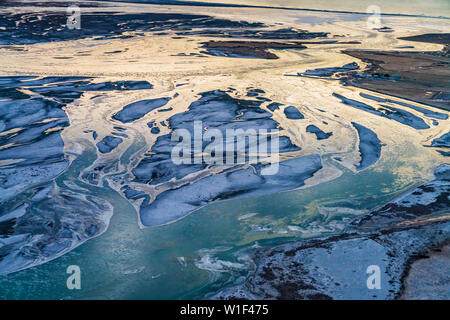 Winter Licht, Crooked River Bed, thjorsa River, South Coast Island Stockfoto