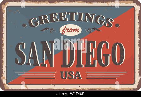 San Diego city Vintage Poster Vektor. Vintage Tin Sign mit USA Stadt. Stock Vektor