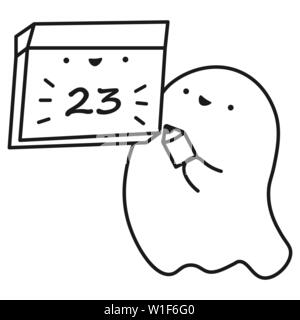 Funny ghost hält Kalender mit dem Tag des Monats. Maßbild. Vector Illustration Stock Vektor
