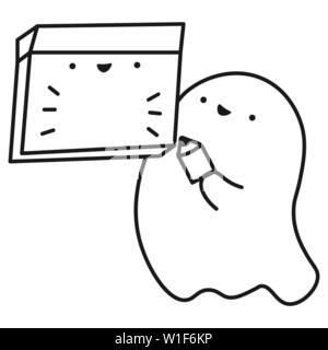 Funny ghost hält Kalender mit dem Tag des Monats. Maßbild. Vector Illustration Stock Vektor