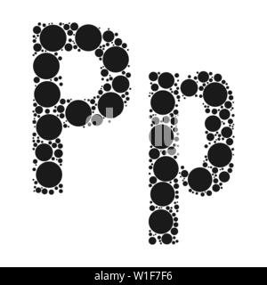Einen Buchstaben des Alphabets von schwarze Kreise legte durch mozayka. Vektorschrift Abbildung. Stock Vektor