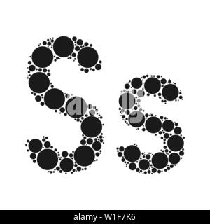 Einen Buchstaben des Alphabets von schwarze Kreise legte durch mozayka. Vektorschrift Abbildung. Stock Vektor