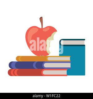 Stapel von Büchern mit Apfel Obst Symbol Stock Vektor