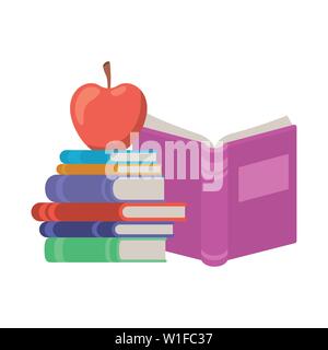 Stapel von Büchern mit Apfel Obst Symbol Stock Vektor