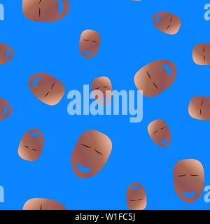 Nahtlose Muster des theatralischen Maske mit glücklichen Gefühl. Vector Illustration. Bronze Maske mit Farbverlauf auf blauem Hintergrund. Stock Vektor