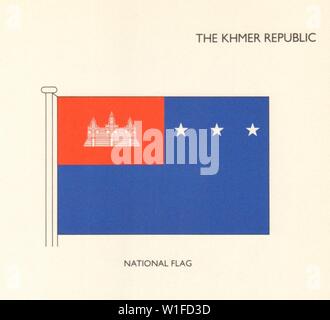 Kambodscha Flaggen. Die Khmer Republik. Nationalflagge 1979 alte Vintage Print Stockfoto