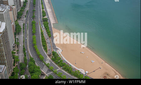 Lakeshore Drive und Strände in Chicago Stockfoto