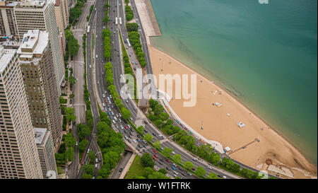 Lakeshore Drive und Strände in Chicago Stockfoto