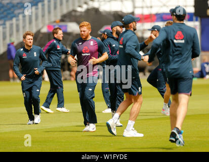 Emirate Riverside, Chester-le-Street, Durham, UK. 2. Juli 2019. ICC World Cup Cricket, Ausbildung und Pressekonferenzen, Jonny Bairstow während England's Training am Nachmittag vor der morgigen Finale Gruppe Gruppenspiel gegen Neuseeland Credit: Aktion plus Sport/Alamy leben Nachrichten Stockfoto