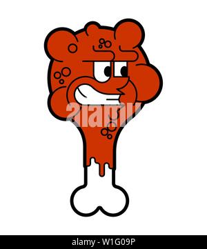 Wütend Brathähnchen Bein cartoon isoliert. Böse essen Vector Illustration Stock Vektor