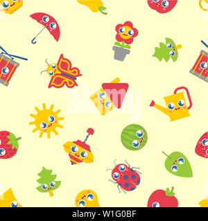 Cute Baby Cartoon Muster Nahtlose. Kawaii Hintergrund. Kinder tuch Textur Stock Vektor