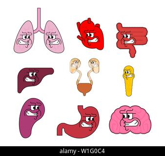Wütend die inneren Organe. Böse Anatomie Lunge und Leber Magen und Niere Milz und Bauchspeicheldrüse. Darm und Gehirn Vector Illustration Stock Vektor