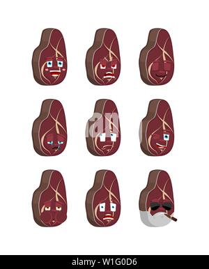 Steak set Emotion. Schlaf- und Böse emotion Avatar. verwirrt und traurig Fleisch emoji. beefsteak Angst und glückliches Symbol. Ernst und Winks Stock Vektor