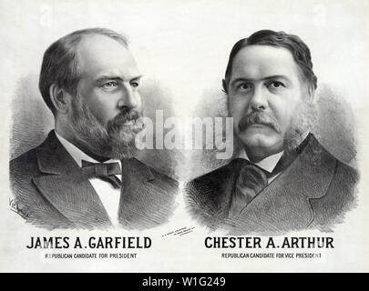 James A. Garfield republikanischen Kandidaten für das Amt des Präsidenten, Chester A. Arthur republikanischen Kandidaten für Vice President, Artwork von Vic Arnold, A.S. die Seher, Druckerei, 1880 Stockfoto