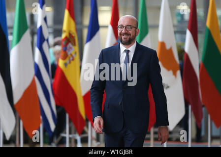 (190702) - Brüssel, 2. Juli 2019 (Xinhua) - Datei Foto am 28. Mai 2019 zeigt der belgische Premierminister Charles Michel Ankunft am Hauptsitz der Europäischen Union zu einem informellen Abendessen der Staats- und Regierungschefs der EU in Brüssel, Belgien. Die Staats- und Regierungschefs der Europäischen Union am Dienstag einigten sich auf die zukünftige Führung der EU-Institutionen, schlägt Ursula von der Leyen, die weibliche Verteidigungsminister der nächsten Europäischen Kommission Präsident sein. Charles Michel, der Premierminister von Belgien, gewählt wird, der nächste Präsident des Europäischen Rates. Christine Lagarde, die Verwaltung der Dire Stockfoto