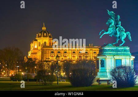 Wien, Österreich - 18. FEBRUAR 2019: Die wunderschön beleuchteten Wahrzeichen sind die Visitenkarte und ein Stolz der Stadt, am 18. Februar in Wien Stockfoto